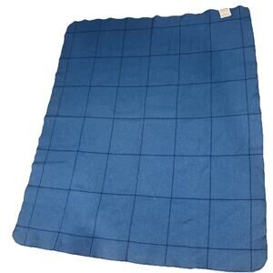 Vintage Faribo Wool blend Blanket Blue check Faribault Minnesota USA 47”x40”